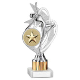 SILVER/GOLD 'DANCE/GYM' FIGURE ASSEMBLED ON MARBLE (2" CEN/1" TUBE) - 8in